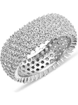Inure Jewelry Gümüş 5 Sıra Beyaz Tamtur Bayan Alyans Yüzük