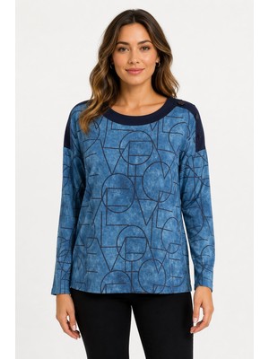Neden Tekstil Kadın Desenli Uzun Kollu Rahat Fit Bluz