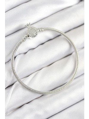 Inure Jewelry Pirinç Charm Zirkon Taşlı Taç Model Gümüş Renk Kadın Bileklik