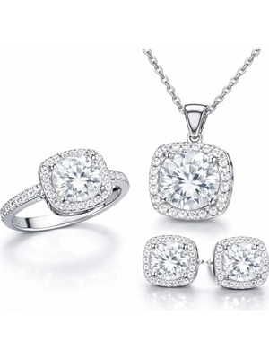 Inure Jewelry Gümüş Kare Montür Bayan Set