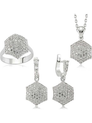 Inure Jewelry Gümüş Zirkon Taşlı Bayan Set