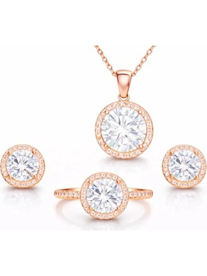 Inure Jewelry Gümüş Rose Yuvarlak Montür Tek Taş Set