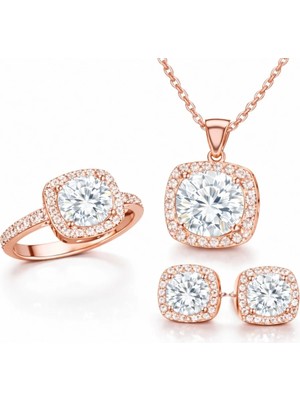 Inure Jewelry Gümüş Rose Kare Montür Kadın Set