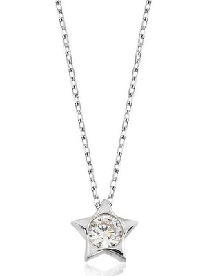 Inure Jewelry Gümüş Tek Taş Yıldız Bayan Kolye
