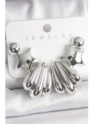 Inure Jewelry Gümüş Renk Yıldız Deniz Kabuğu Model CCB Plastik Kadın Küpe Seti