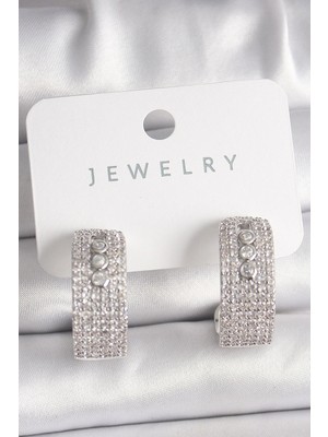 Inure Jewelry Pirinç Gümüş Renk Zirkon Taşlı Halka Messika Model Kadın Küpe