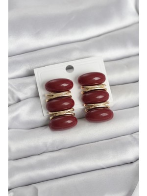 Inure Jewelry Bordo Vintage Model Gold Renk Kadın Küpe