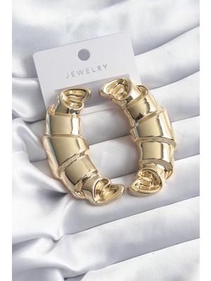 Inure Jewelry Pirinç Gold Renk Kruvasan Model Kadın Küpe