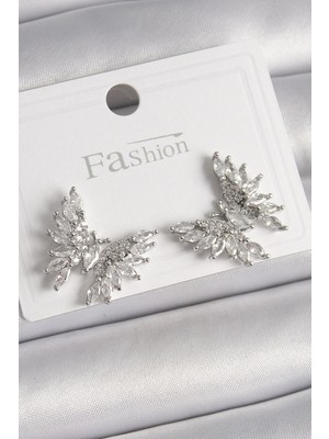 Inure Jewelry Pirinç Gümüş Renk Zirkon Taşlı Kelebek Model Kadın Küpe