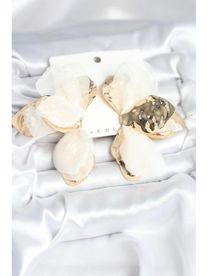 Inure Jewelry Pirinç Gold Renk Beyaz Tüllü Lotus Kadın Küpe