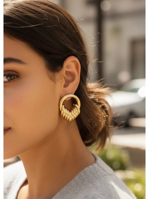 Inure Jewelry Pirinç Gold Renk Halka Sarmal Model Vintage Kadın Küpe