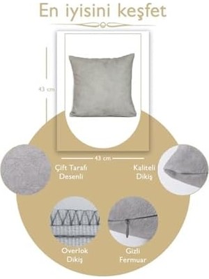 Wheat Grains Global Store 43X43 cm Açık Gri Kırlent Kılıfı Dekoratif Kadifemsi Etnik INTA-701