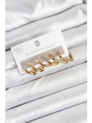 Inure Jewelry 316L Çelik Gold Renk Kadın Küpe Seti