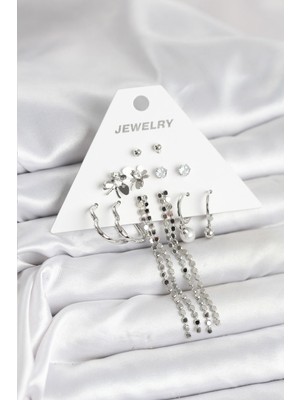 Inure Jewelry Pirinç Gümüş Renk 6 Çift Kadın Küpe