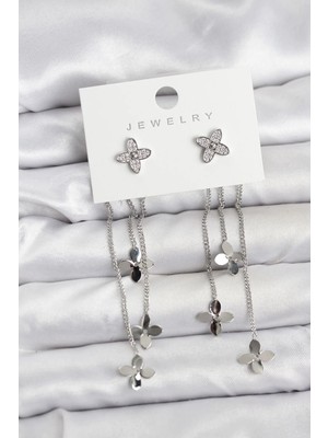 Inure Jewelry Lotus Model Gümüş Renk Pirinç Sallantılı Kadın Küpe
