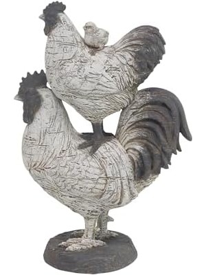 Yake Store Deco 79 Çiftlik Evi Polystone Horoz Heykel, 8" x 5" x 12", Beyaz