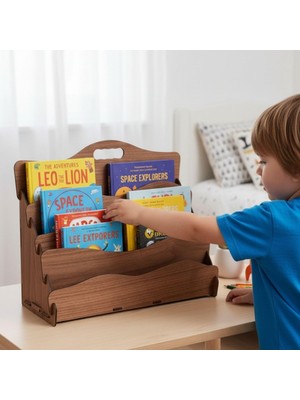 Carry Montessori 4 Raflı Dalgalı Ahşap Mini Kitaplık -Çocuk Odası Kitaplık - Çocuk Kitaplığı - Bebek & Çocuk Odası Için Mini Kitaplık- Çocukların Kolay Erişebileceği Kitaplık -(Ceviz)
