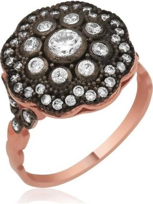 Inure Jewelry Gümüş Rose Elmas Montür Çiçek Bayan Yüzük