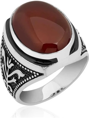 Inure Jewelry Gümüş Lale Işlemeli Akik Yüzük