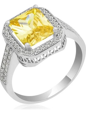 Inure Jewelry Gümüş Baget Kare Bayan Yüzük