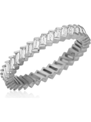 Inure Jewelry Gümüş Baget Taşlı Rodyum Tamtur Kadın Yüzük