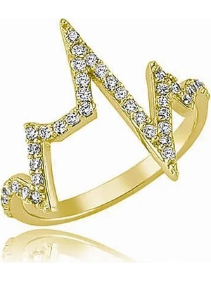 Inure Jewelry Gümüş Gold Kalp Ritmi Bayan Yüzük