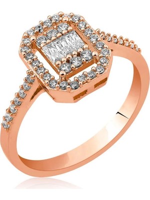 Inure Jewelry Gümüş Baget Kesim Rose Bayan Yüzük