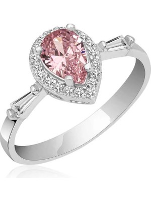 Inure Jewelry Gümüş Pembe Damla Taşlı Kadın Yüzük