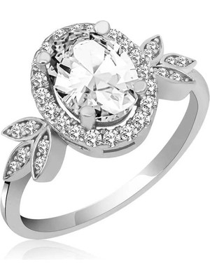 Inure Jewelry Gümüş Beyaz Oval Taşlı Kadın Yüzük