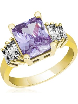 Inure Jewelry Gümüş Lila Baget Taşlı Gold Bayan Yüzük