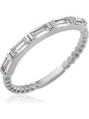 Inure Jewelry Gümüş Sıralı Baget Taşlı Kadın Yüzük