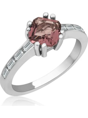 Inure Jewelry Gümüş Pembe Baget Tek Taş Kadın Yüzük