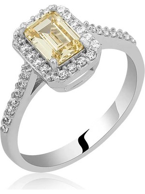 Inure Jewelry Gümüş Sarı Baget Taşlı Kadın Yüzük