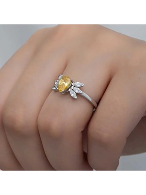 Inure Jewelry Gümüş Sarı Damla Zirkon Taşlı Kadın Yüzük