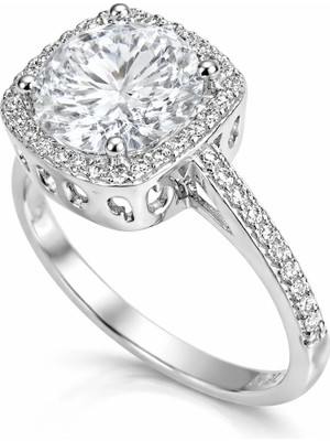 Inure Jewelry Gümüş Kare Montür Tek Taş Kadın Yüzük