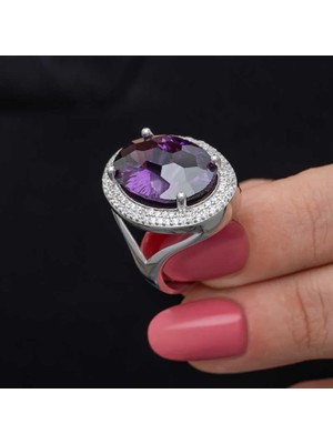 Inure Jewelry Gümüş Ametist Taşlı  Kadın Yüzük
