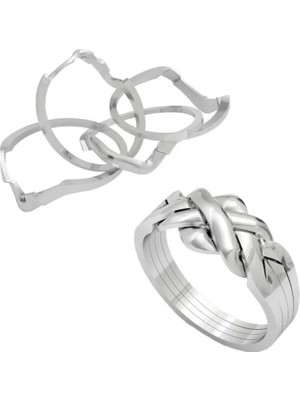 Inure Jewelry Gümüş 4 Parçalı Yapboz Bilmece Yüzük