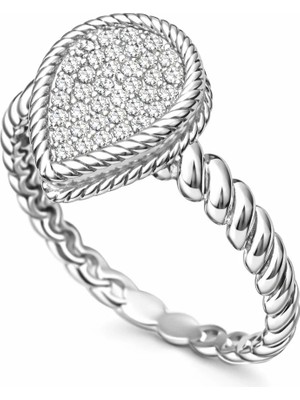 Inure Jewelry Gümüş Damla Zirkon Taşlı Kadın Yüzük