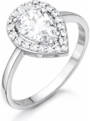 Inure Jewelry Gümüş Beyaz Zirkon Taşlı Damla Kadın Yüzük