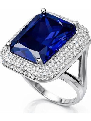 Inure Jewelry Gümüş Lacivert Zirkon Taşlı Kadın Yüzük