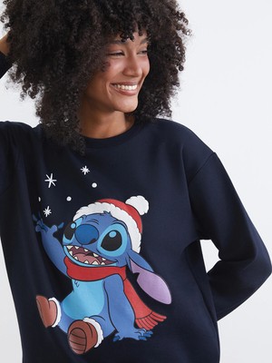 Lc Waikiki Yeni Sezon Stitch Baskılı Oversize Kadın Kalın Sweatshirt