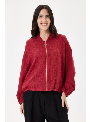 Della Moor Italyan %100 Keten Nakışlı Fermuarlı Düşük Kol Oversize Keten Bluz 38 - 44 Beden
