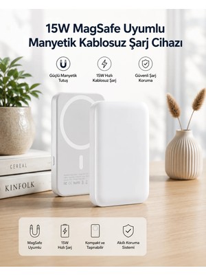 15W Magsafe Uyumlu Manyetik Kablosuz Powerbank 5000 Mah