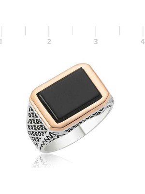 Inure Jewelry Gümüş Siyah Taşlı Erkek Yüzük