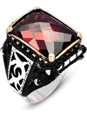 Inure Jewelry Gümüş Kırmızı Zirkon Taşlı Erkek Yüzük