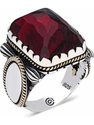 Inure Jewelry ​gümüş Bordo Zirkon Taşlı Kare Erkek Yüzük