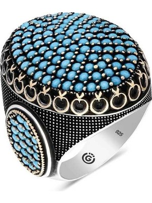 Inure Jewelry Gümüş Turkuaz Zirkon Taşlı Oval Erkek Yüzük