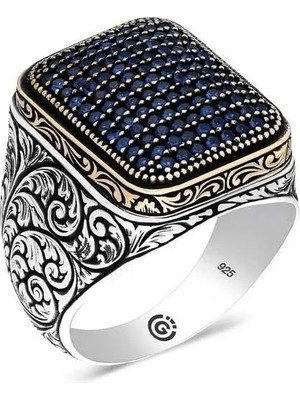 Inure Jewelry Gümüş Lacivert Zirkon Taşlı Kare Erkek Yüzük