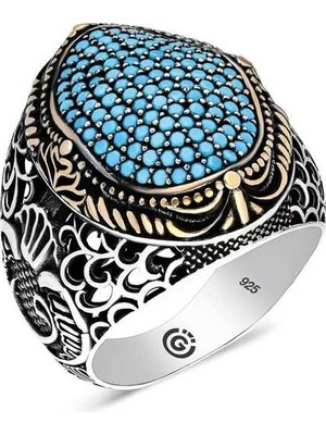 Inure Jewelry Gümüş Turkuaz Zirkon Taşlı Oval Erkek Yüzük