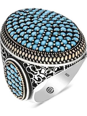 Inure Jewelry Gümüş Turkuaz Zirkon Taşlı Oval Erkek Yüzük